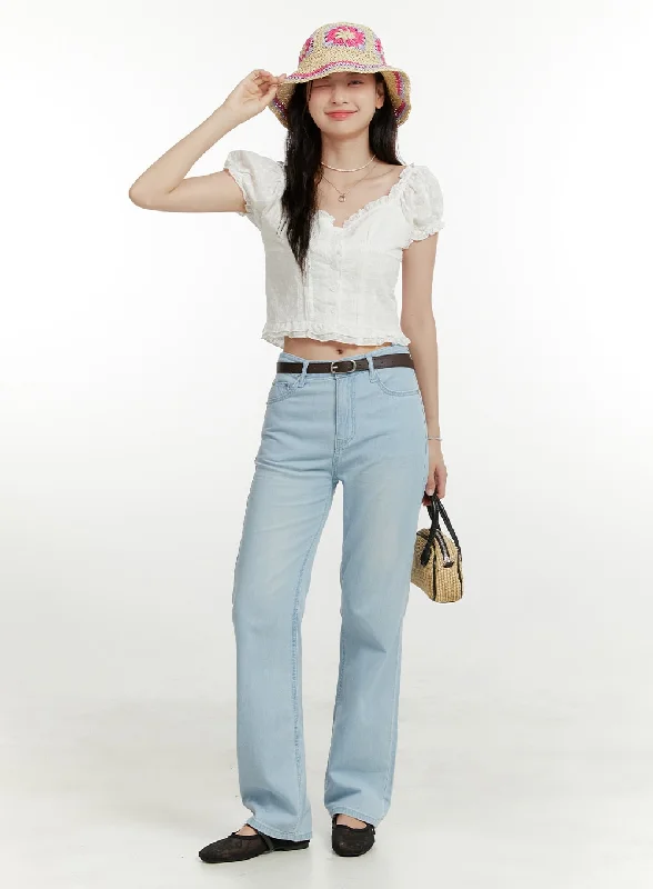 Light Washed Straight Jeans OU418 Dynamic Women's Moto
