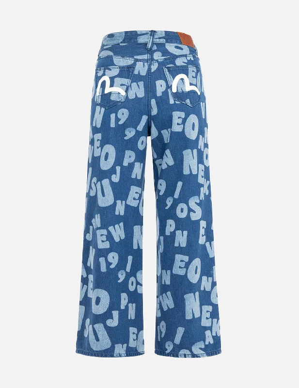 Allover Text Discharge Print Loose-Fit Jeans Disco