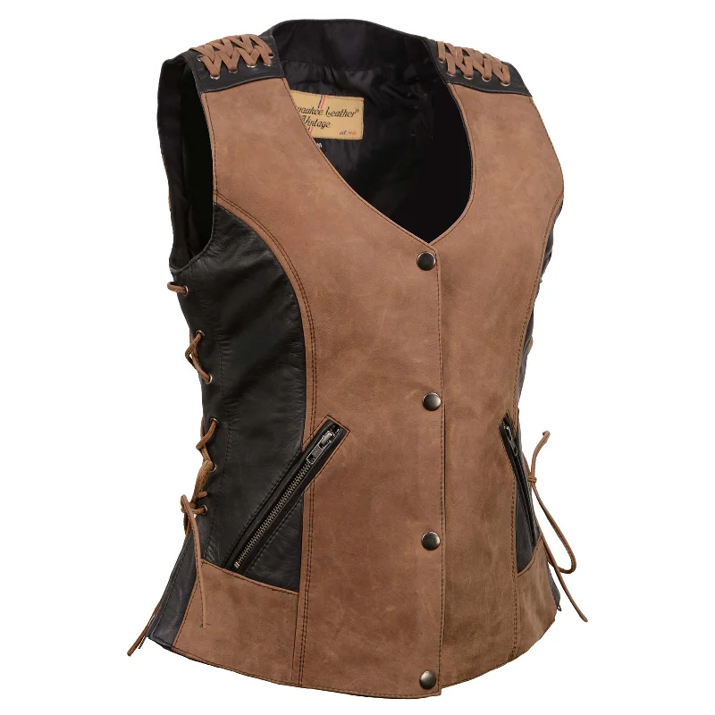 Milwaukee Leather Women's Smoocher Vintage Two Tone Crazy Horse Brown and Black Leather Club Style Motorcycle Vest MLL4509 Sporty Women's Athleisure Milwaukee Leather Women's Smoocher Vintage Two Tone Crazy Horse Brown and Black Leather Club Style Motorcycle Vest MLL4509 Sporty Women's Athleisure