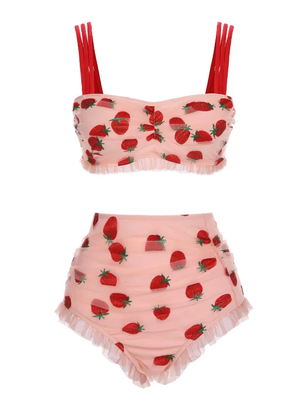 [Plus Size] 1950s Lace Strawberry Cami Tankini Set Dapper Women's 1920S