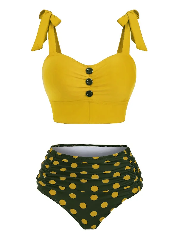 1950s Bowknot Spaghetti Strap Button Bikini Street
