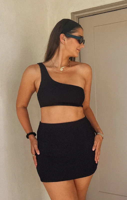 Mary Mini Skirt ~ Black Scrunch Monochromatic All - in - one