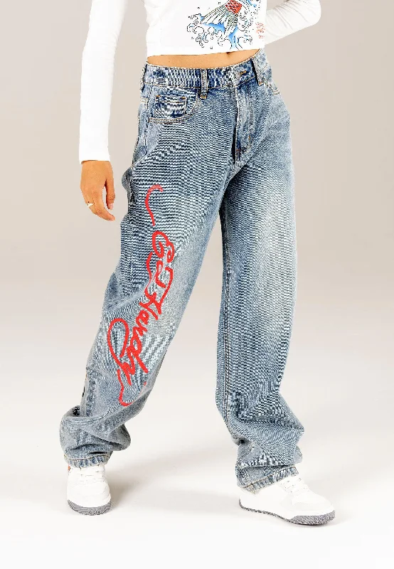 Womens Panther Siren Relaxed Fit Denim Trousers Jeans - Bleach Sporty Women's Tennis Womens Panther Siren Relaxed Fit Denim Trousers Jeans - Bleach Sporty Women's Tennis