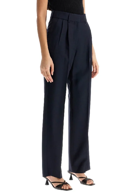 Blaze Milano Navy Blue Virgin Wool And Mohair High-Waisted Pants Contemporary 