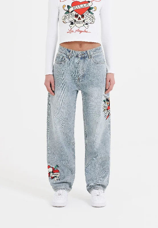 Womens True-Til-Death Relaxed Fit Denim Trousers Jeans - Bleach Cool Women's Distressed Womens True-Til-Death Relaxed Fit Denim Trousers Jeans - Bleach Cool Women's Distressed