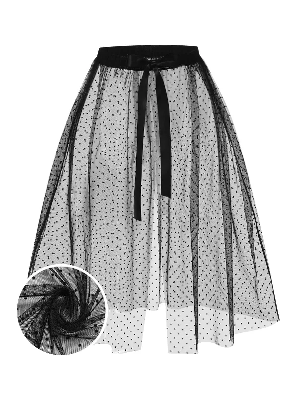 Black 1960s Polka Dots Mesh Cover-up Women