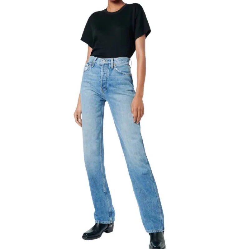 90S High Rise Loose Jeans In Worn Blue Minimalist Women's Casual