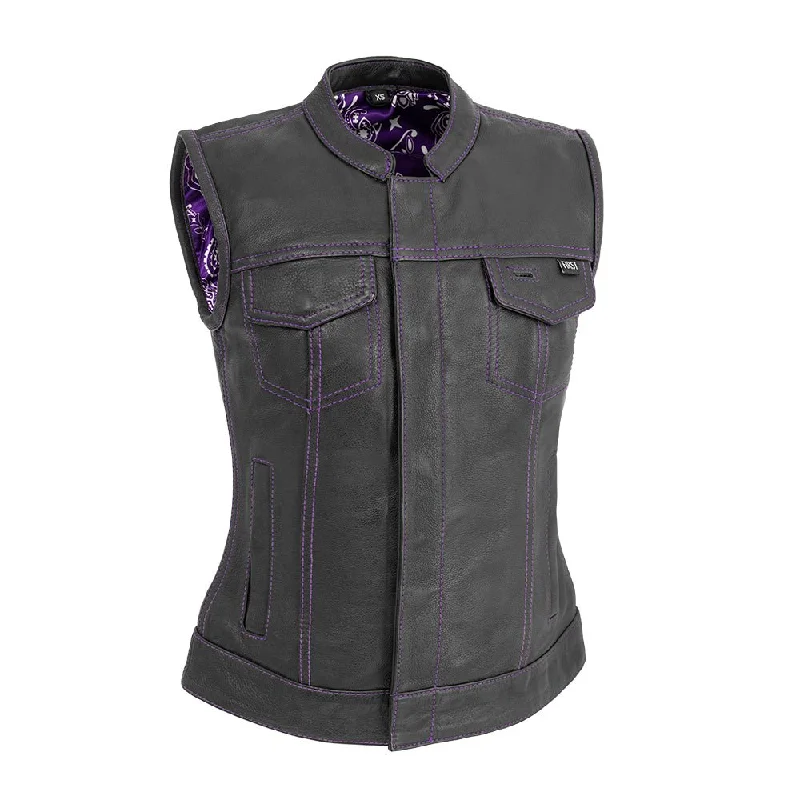 Jessica Women's Motorcycle Leather Vest - Purple - Limited Edition Tough Women's Military - inspired Jessica Women's Motorcycle Leather Vest - Purple - Limited Edition Tough Women's Military - inspired