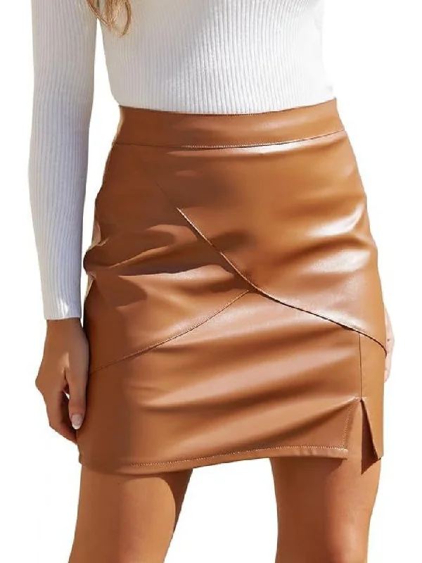Patchwork PU Split Hem Pencil Skirts Hip Women's Urban