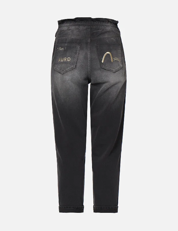 Logo Embroidered Cropped Paper Bag Jeans Scandinavian