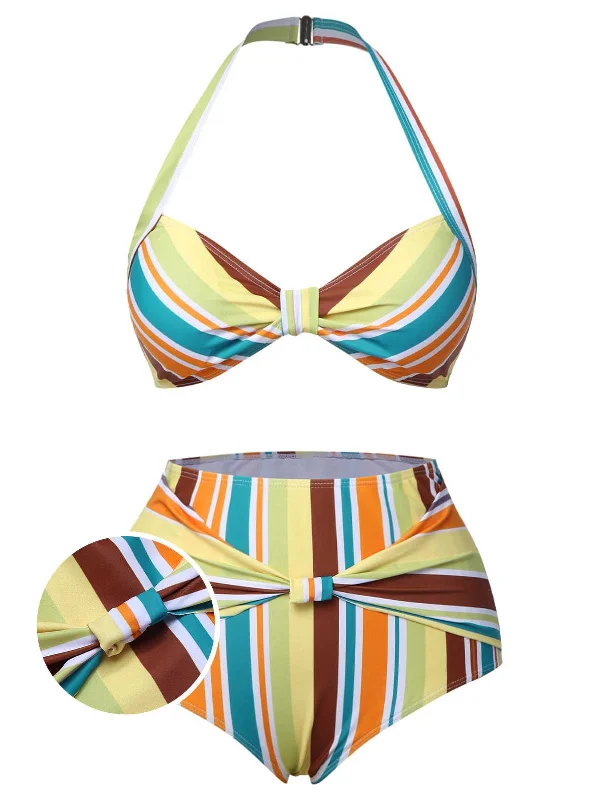 1930s Halter Contrast Stripes Swimsuit garde