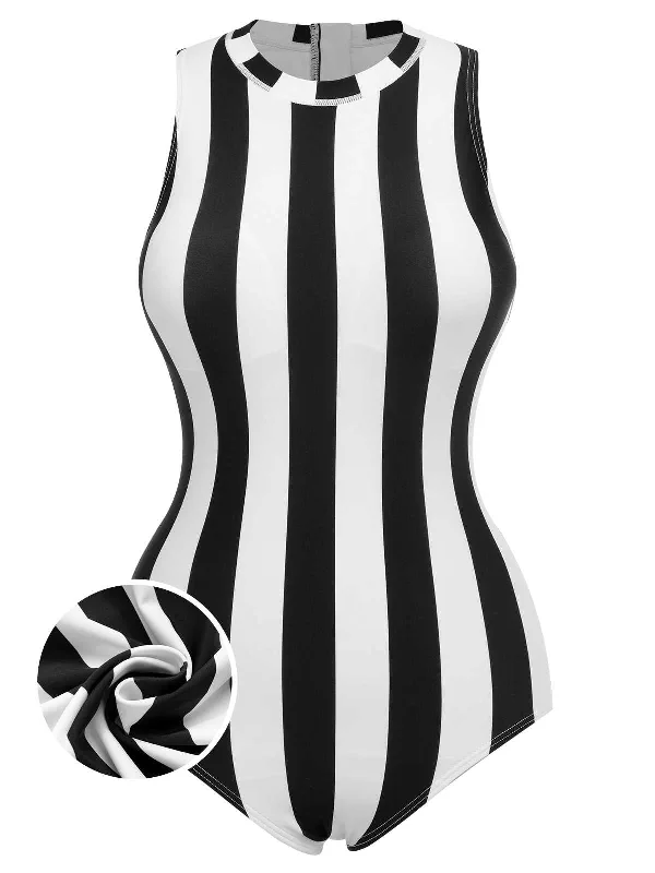 1950s Contrast Stripes Triangle One-Piece Swimsuit Hip Women's Retro