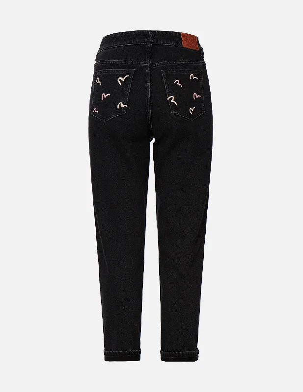 Seagull Embroidered Pockets Taper Fit Jeans Dynamic Women's Moto