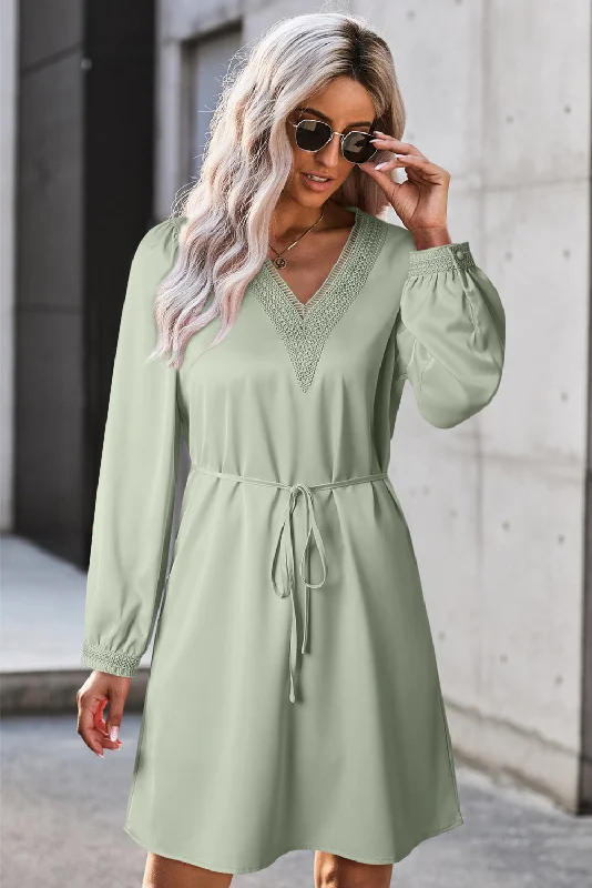 V-Neck Long Sleeve Mini Dress Cozy Women's Winter