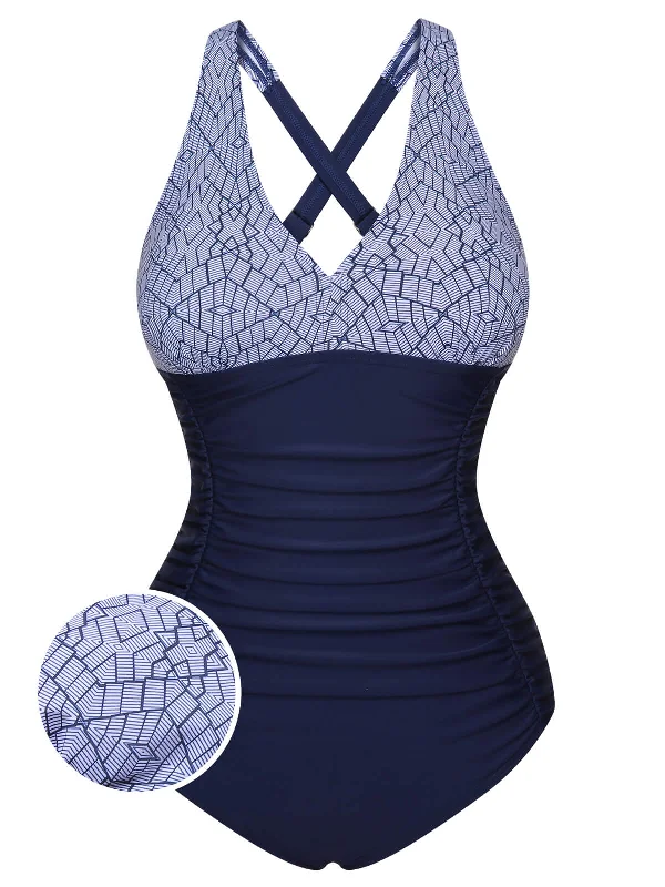 1950s Printed One-Piece Swimsuit Compression