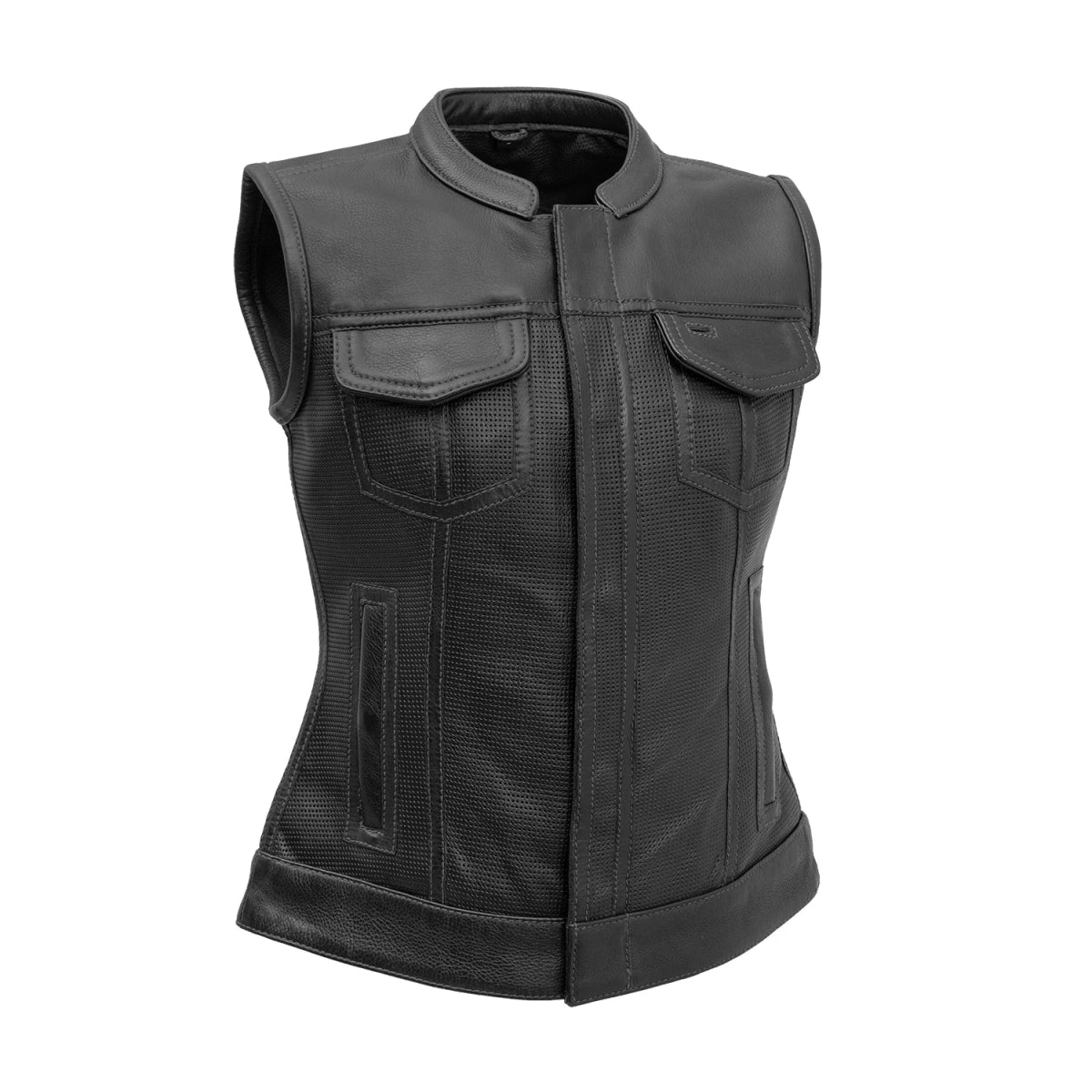 Jessica Perforated Women's Motorcycle Leather Vest Confident Women's Power