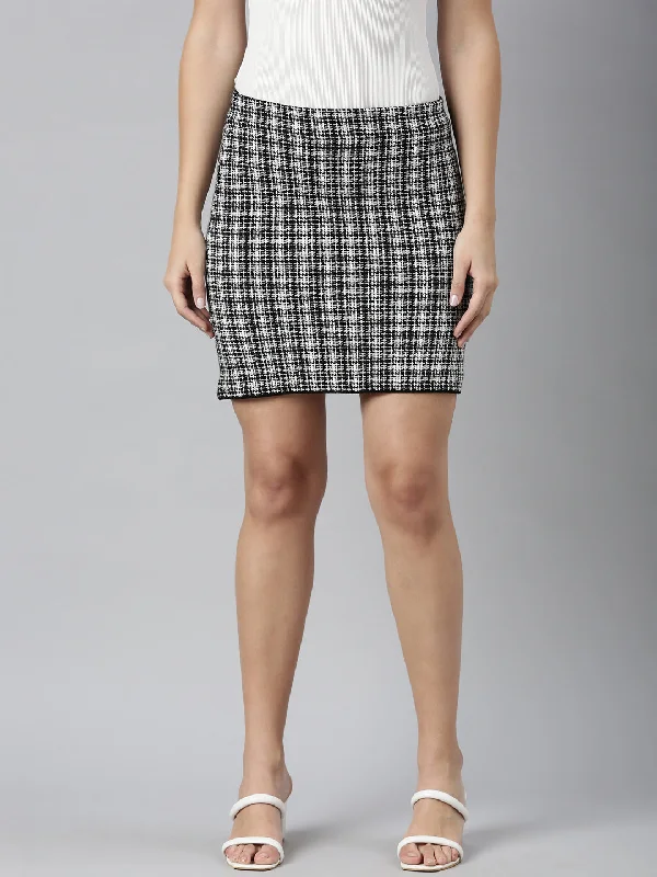 Women Abstract Black Pencil Mini Skirt French