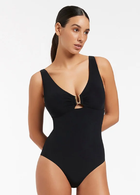Jetset D-DD Plunge One Piece - Black Laid - back Women's Vibe
