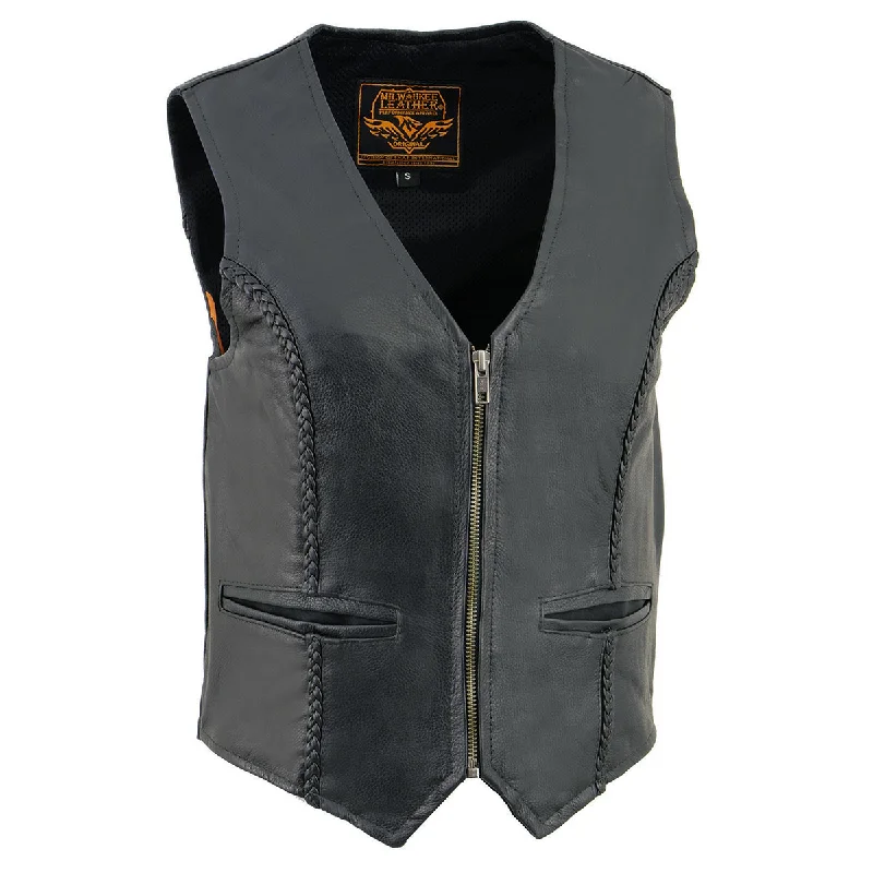 Milwaukee Leather SH1246 Women's Classic Black Leather Zipper Front Vest Edgy Women's Punk Milwaukee Leather SH1246 Women's Classic Black Leather Zipper Front Vest Edgy Women's Punk