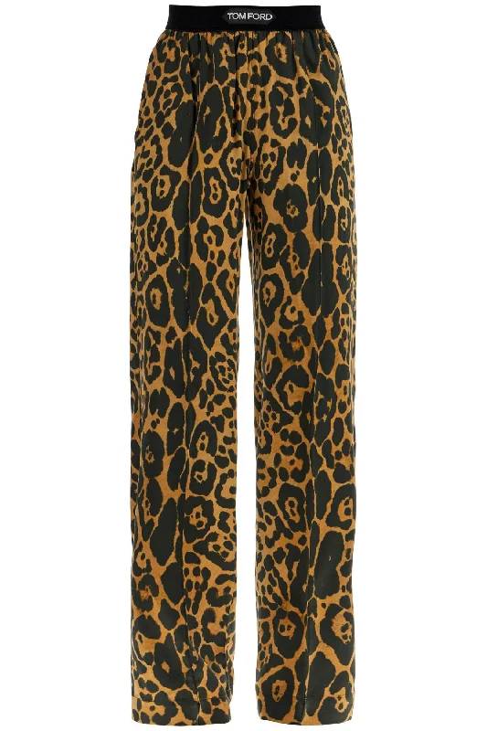 Tom Ford Women's Wide Leg Leopard Print Silk Pants In Camel And Dapper Women's 1920S