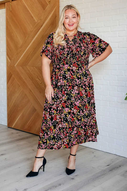 Wildflower and Barley V-Neck Button Up Dress Sophisticated Women's Tailored
