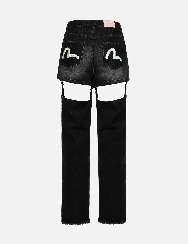 Seagull Embroidery Detachable Cutout Fashion Fit Jeans Dapper Women's Bow - adorned