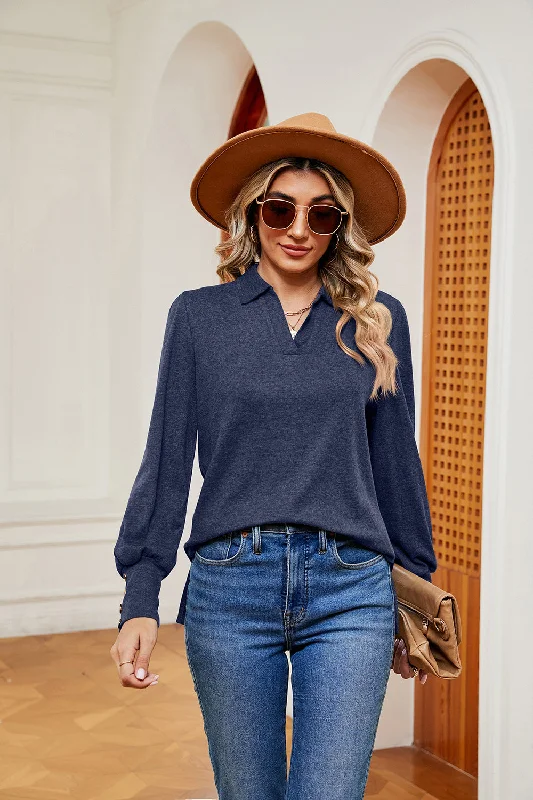 Johnny Collar Long Sleeve Top Sophisticated Women's Tailored