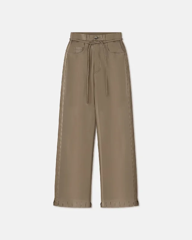 Harlee - Belted Regenerated Leather Pants - Muted Khaki Bohemian Women's Free