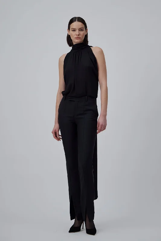 STRAIGHT HEIGHT WAISTED PANTS IN GLOSSY BLACK Cozy Women's Winter