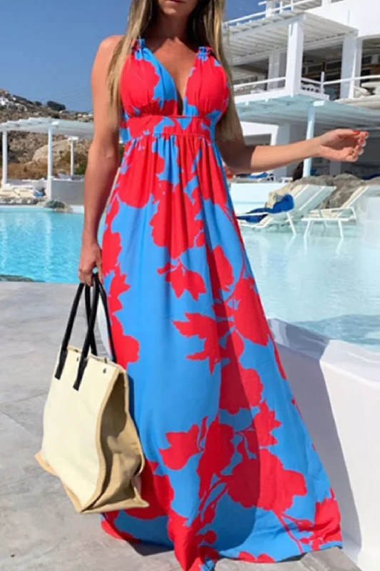 Contrast Halter Neck Maxi Dress Sophisticated Women's 