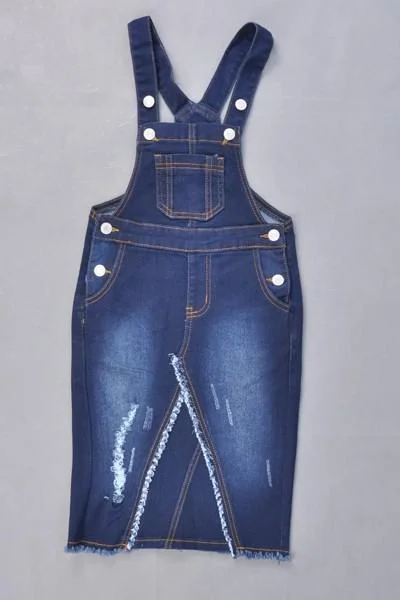 GIRLS Distressed Denim Overalls (DK. Indigo) Refined Women's Hand - crafted