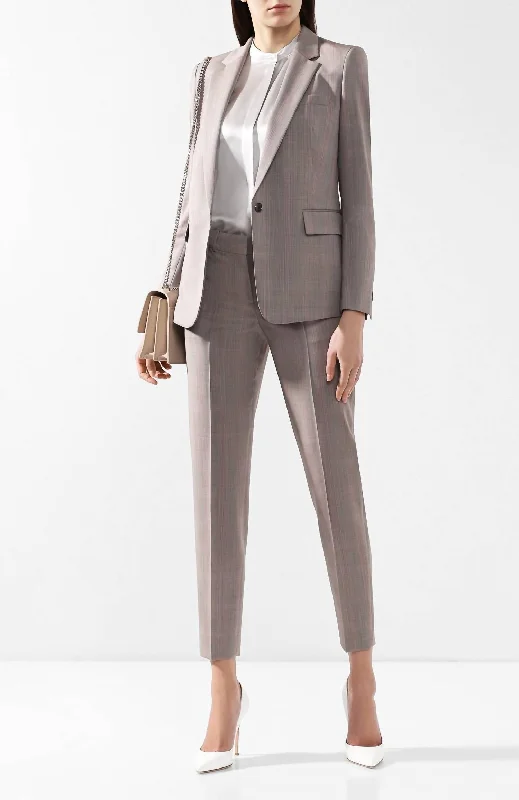 Tinufa Micro Stripe Crop Straight Leg Wool Pants In Beige Feminine Women's Style 
