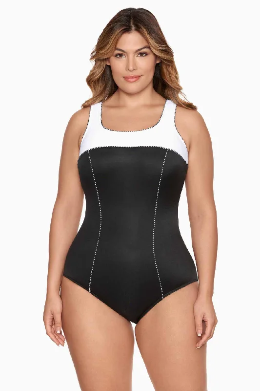 Plus Size Colorblock Touche One Piece Swimsuit Hip Women's Retro