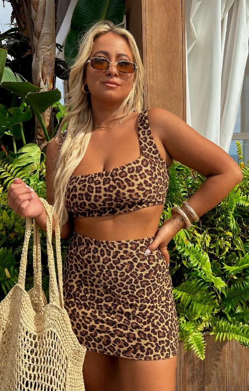 Mary Mini Skirt ~ Leopard Contour Scrunch Feminine Women's Soft 