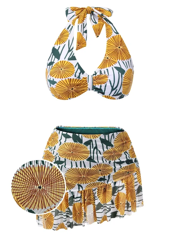 1950s Halter Ping Pong Floral Swimsuit Dynamic Women's Moto