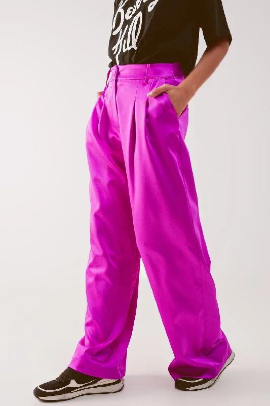 Palazzo Pleated Wide Leg Pants in Solid Fuchsia | Q2 Sporty Women's Tennis