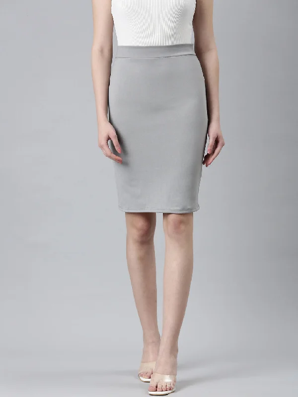 Women Grey Solid Pencil Skirt European