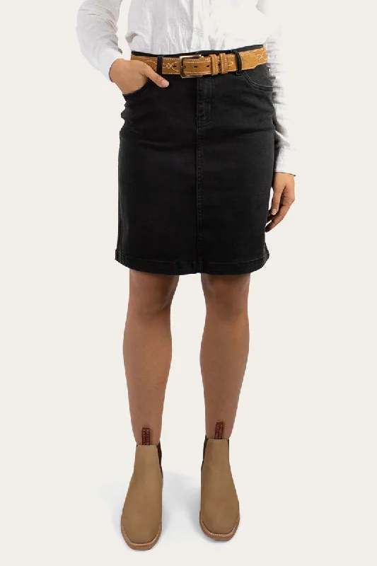 Cara Womens Mid Length Skirt - Black Wash Sustainable Organic