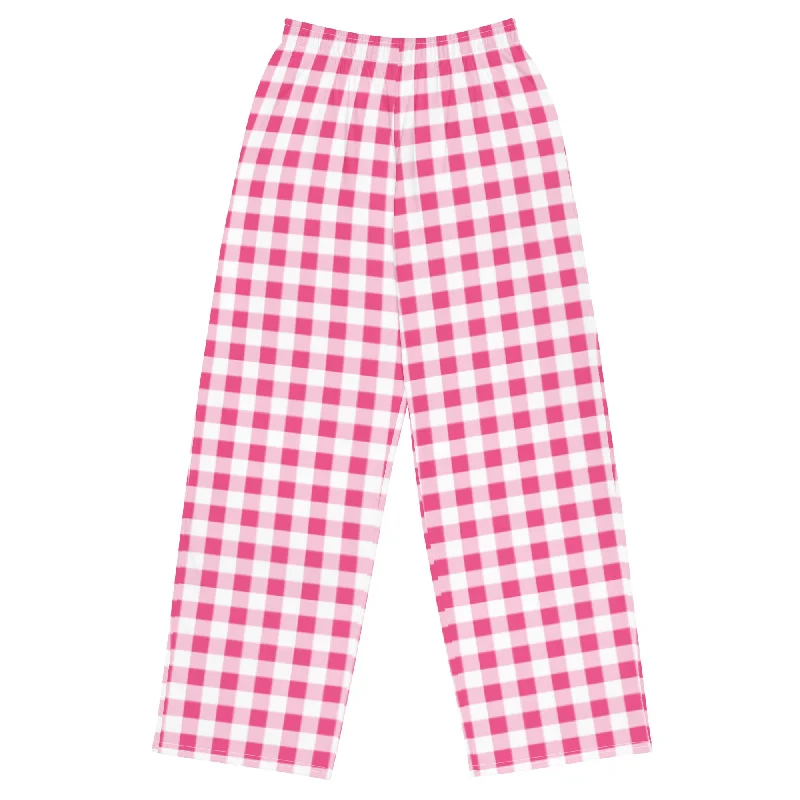 Hattie Everything Nice Pink Gingham Wide-Leg Lounge Pants | Pinup Couture Relaxed purpose
