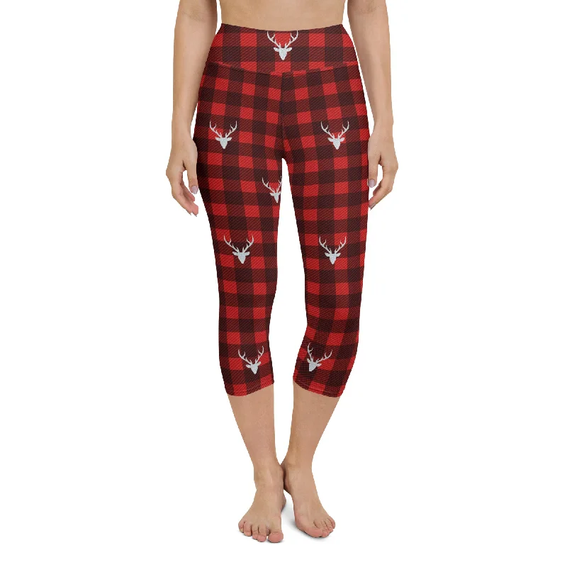 Buffalo Reindeer Print Yoga Capris Sleek Women's Metallic