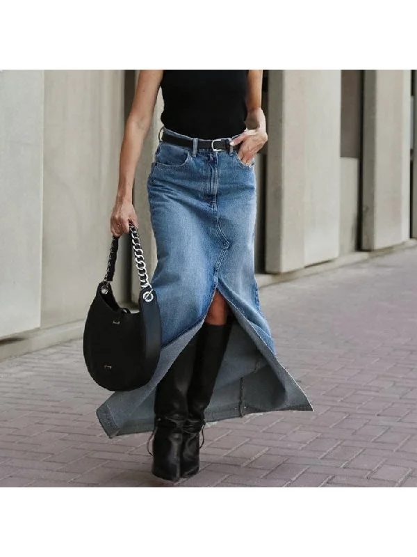 Patchwork High Rise Split Hem Fitted Skirts Sleek Women's Metallic
