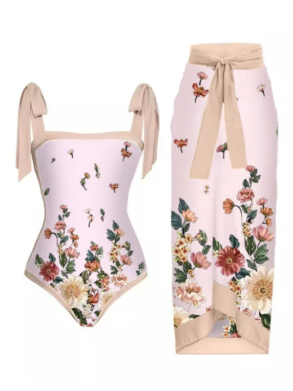1950s Vintage Floral Swimsuit & Cover-Up Relaxed Women's Beachy
