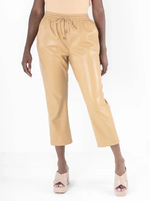 Joy Faux Leather Jogger Pants In Lark Beige Feminine Women's Style 