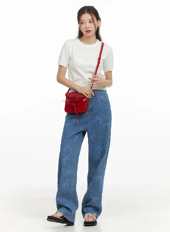 Ribbon Graphic Loose Fit Straight Jeans OY421 Geometric