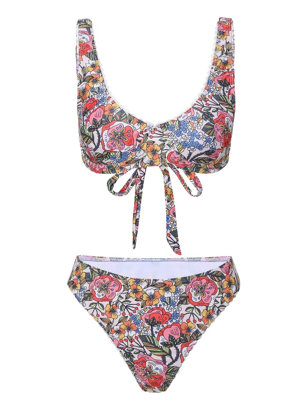 1940s Hippie Floral Wide Strap Swimsuit Laid - back Women's Vibe