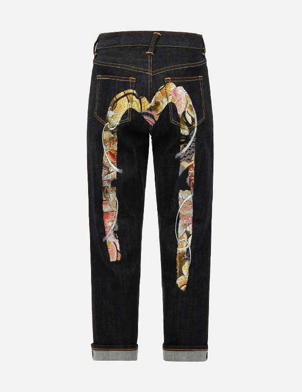 Tattoo Koi Pattern Brushstroke Daicock Embroidery Relax-Fit Jeans Feminine Women's Style Tattoo Koi Pattern Brushstroke Daicock Embroidery Relax-Fit Jeans Feminine Women's Style