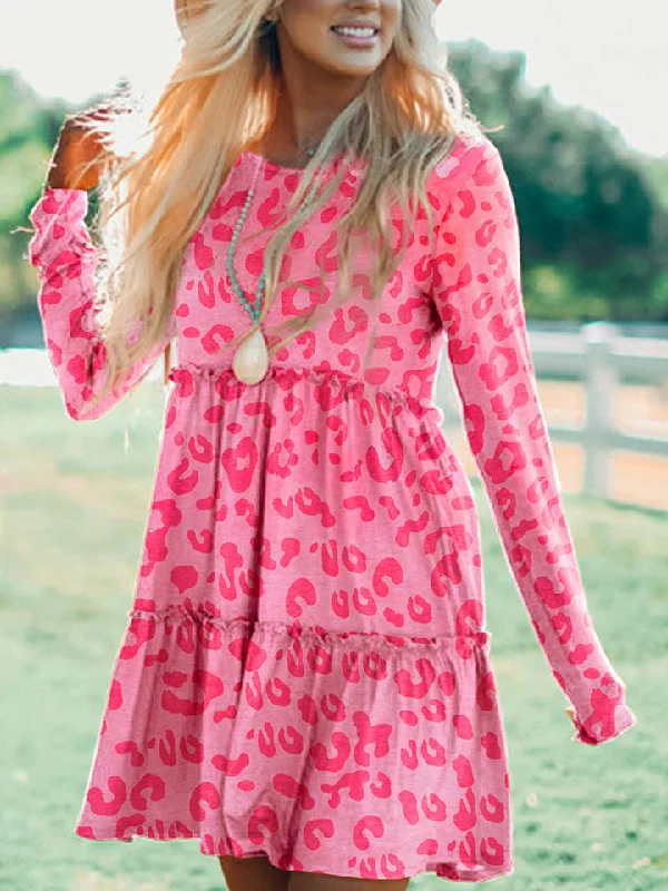 Printed Round Neck Long Sleeve Dress Hip Women's Urban