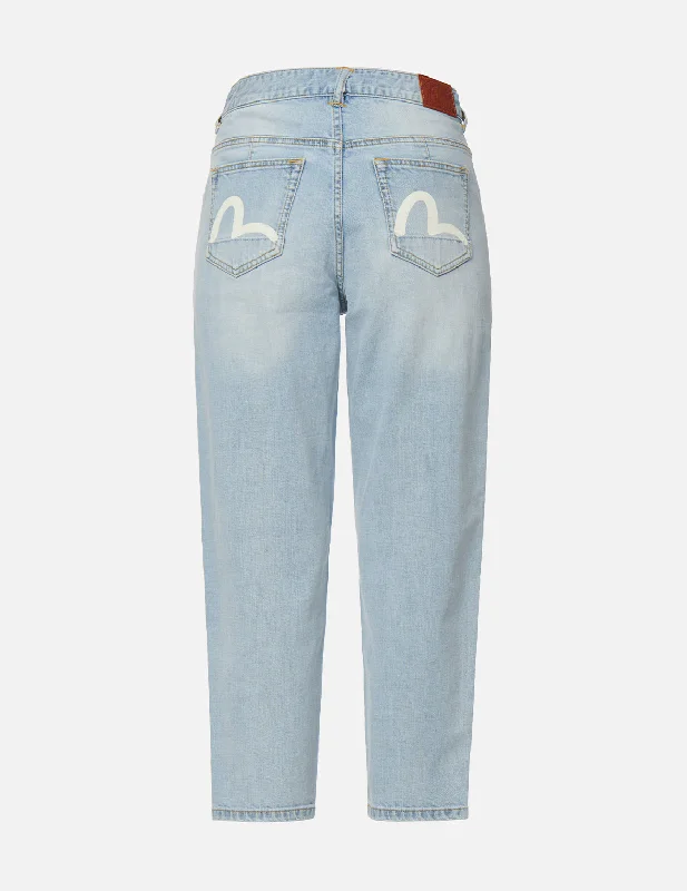 Seagull Print Balloon Tapered Denim Jeans Edgy Women's Punk