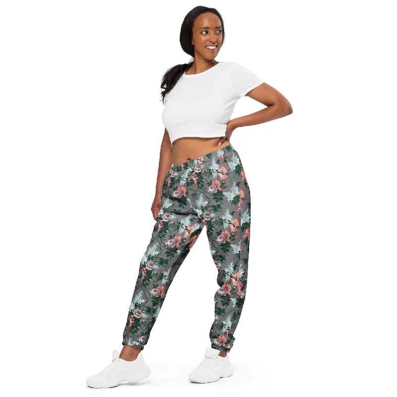 J'Adore Grey Bella Roses Joggers | Pinup Couture Relaxed Dapper Women's 1920S