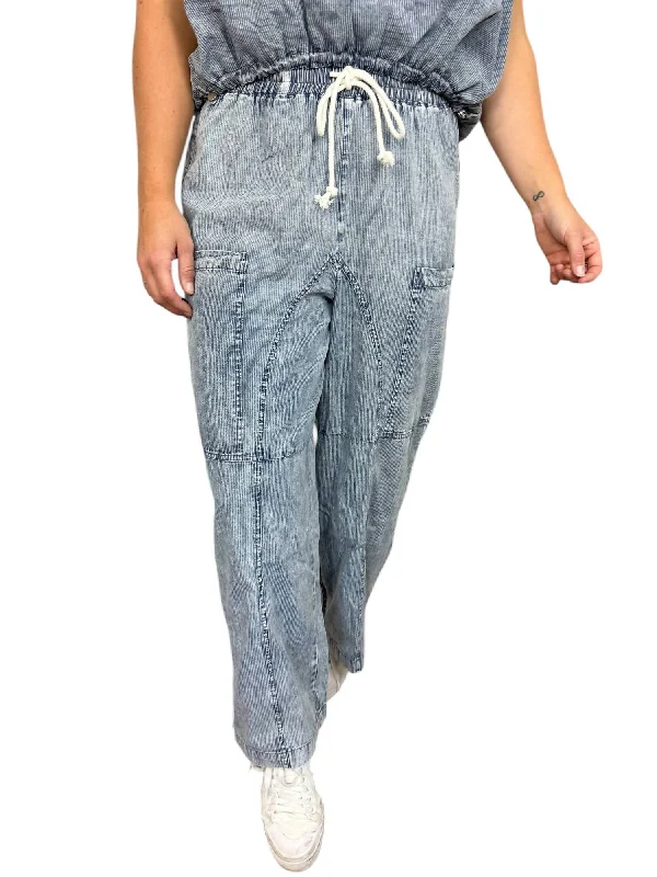 Aspen Pinstripe Pants In Denim Sleek Women's Metallic